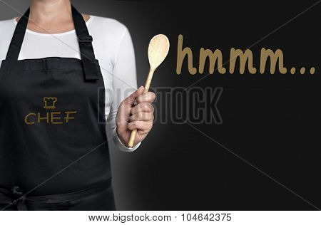 Hmm Cook Holding Wooden Spoon Background Concept