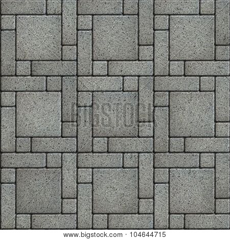 Gray Paving Slabs in the form of big Square with Small Quadrate Corners and Rectangles.