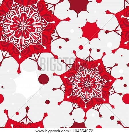 Pattern holidays. Red and white snowflakes.