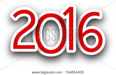 2016 New Year red sign. Vector paper illustration.