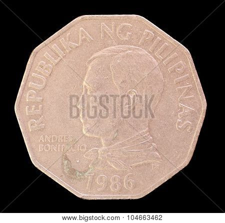 Head Of A 2 Piso Coin, Issued By Republic Of The Philippines In 1986 Depicting The Portrait Of The F