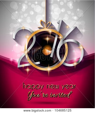 2016 Christmas and Happy New Year Party flyer. Complete layout with space for text for your dinner invitation, xmas parties or new year's eve party flyer.