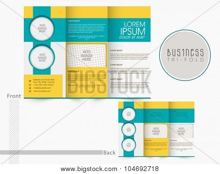 Front and inner page presentation of professional Trifold Brochure, Template or Flyer design with space for your images.