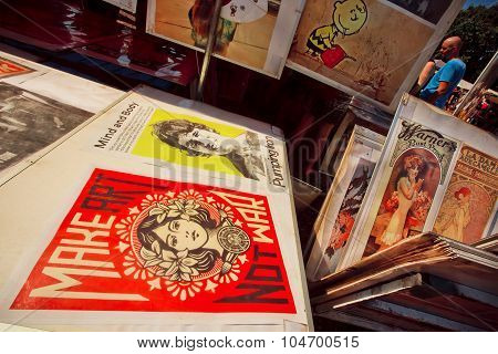 Vintage posters of movies on the sale of flea market