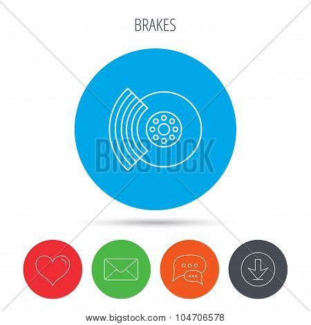 Brakes icon. Auto disk repair sign.
