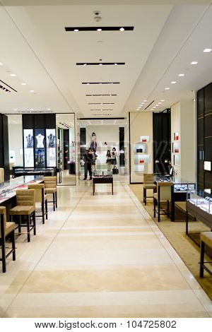 KUALA LUMPUR, MALAYSIA - APRIL 23, 2014: boutique interior in Suria KLCC shopping mall in Petronas Twin Towers. Suria KLCC is one of the largest shopping malls in Malaysia
