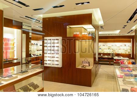 KUALA LUMPUR, MALAYSIA - APRIL 23, 2014: boutique interior in Suria KLCC shopping mall in Petronas Twin Towers. Suria KLCC is one of the largest shopping malls in Malaysia