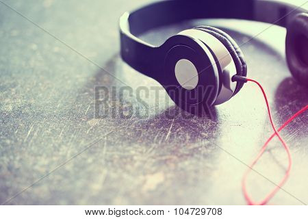 the vintage shot of headphones