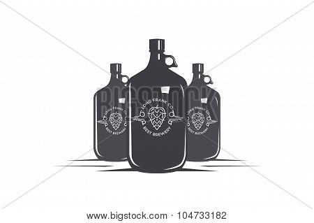 Beer bottles and logo  on a white background. Stock vector.