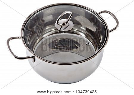 New Stainless Steel Pan With A Transparent Glass Cover.