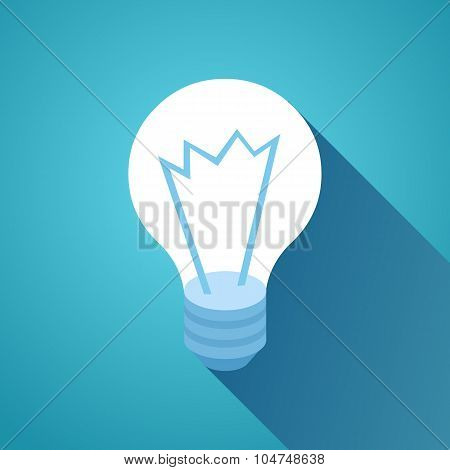 Vector bulb idea icon in flat minimal style with long shadow