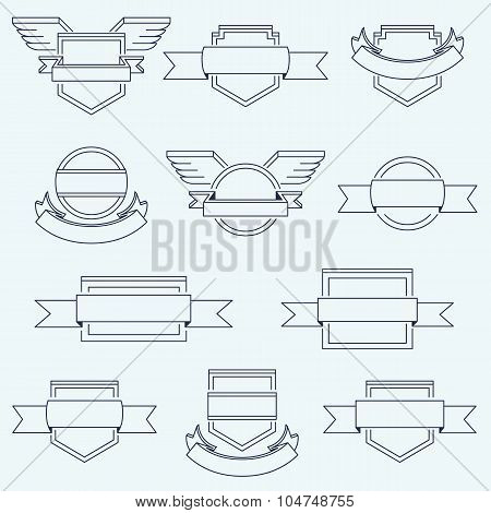Vector set of crests badges icons with ribbons