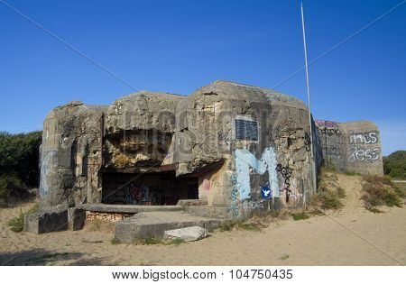 Adandoned German Atlantic Wall Bunker (battery Arros) In Aquitane (france)