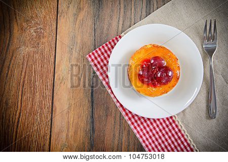 Fruit Cake on Vintage Retro Woody Background