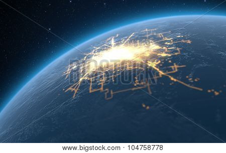 Planet With Illuminated City