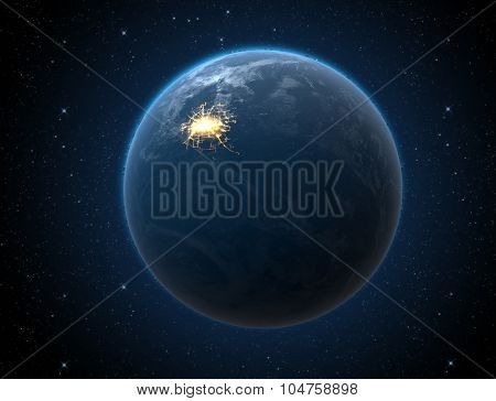 Planet With Illuminated City