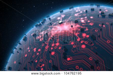 Alien Planet With Illuminated Network