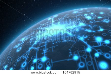 Planet With Illuminated Network