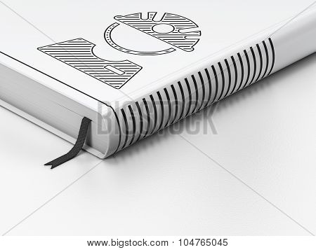 Manufacuring concept: closed book, Factory Worker on white background