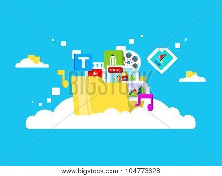 Cloud storage, folder with files of different formats