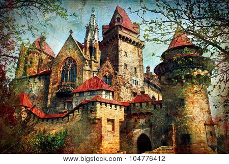 castle from fairy tale - medieval Kreuzenstein in Austria