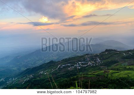 Sunset Landscape From Phu Tab Berk Hill, Phetchabun Province, Thailand