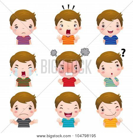 Cute Boy Faces Showing Different Emotions