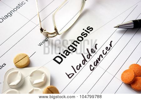 Diagnosis bladder cancer written in the diagnostic form.