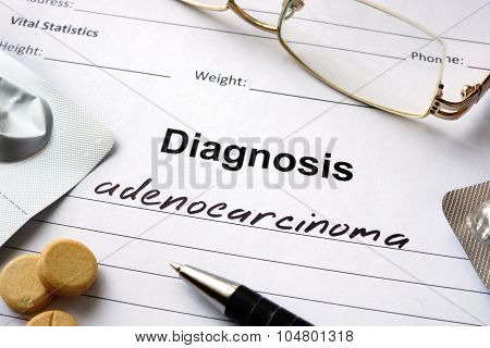 Diagnosis adenocarcinoma written in the diagnostic form.