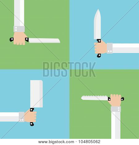 Kitchen knives flat set
