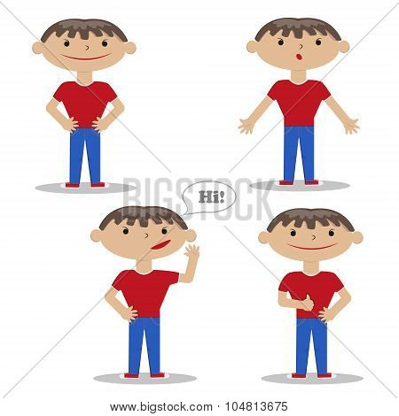 Flat Set Of A Young Guy With Different Gestures
