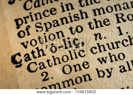 Close-up Of The Word Catholic And Its Definition