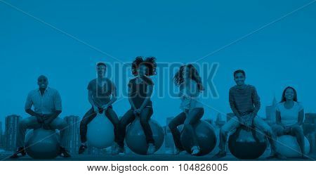 Diverse People Happiness Friendship Bouncing Ball Concept