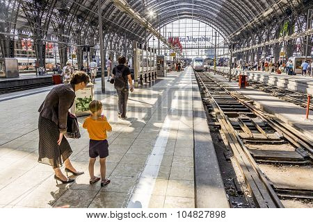 People Arriving Or Departing At The Frankfurt  Train Station