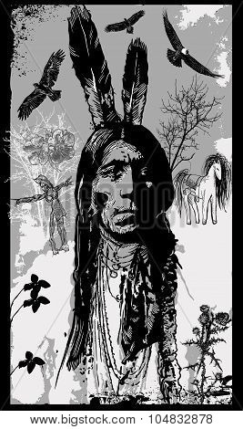Indian Warrior - Freehand Sketch, Vector