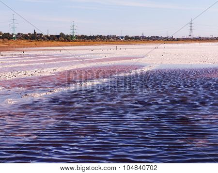 Petrified Salt Made Dry Red Estuary. Kuyalnik In Odessa, Ukraine. The Water Has Receded Far Into The