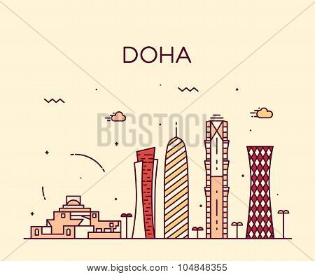 Doha skyline silhouette illustration linear style