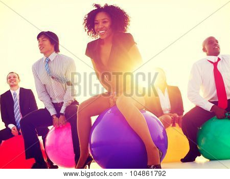 Business People Relaxation Playing Jumping Concept