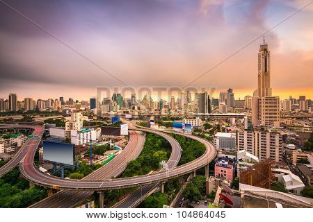 Bangkok, Thailand cityscape with highways.