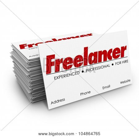 Freelancer independent contractor for hire business card stack or pile