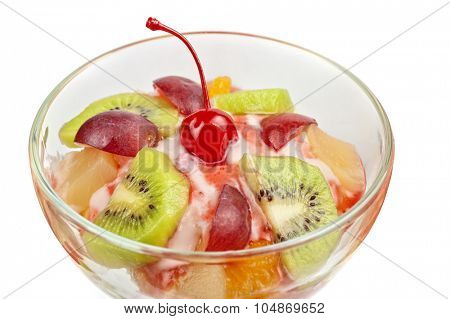 Fruit salad with ice cream in plate 