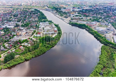 Historical district on Tura river. Tyumen. Russia