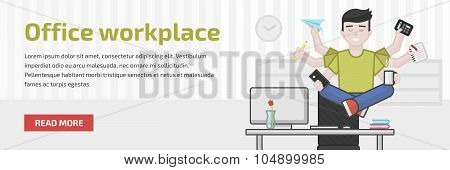Website Header Flat Illustration Of Meditating Multitasking Office Worker