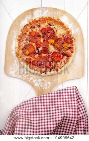 Stone Baked Pizza On Wooden Board