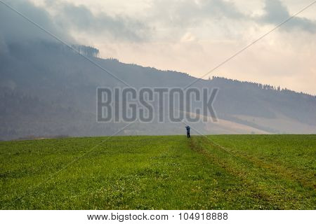 photographer silhouette at sunset, Tatra mountains