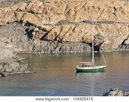 Boats On Mediterranean Bay. Spain
