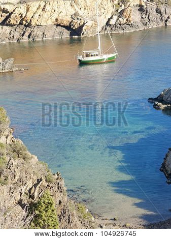 Boats On Mediterranean Bay. Spain