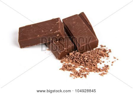 Chocolate pieces isolated on white background