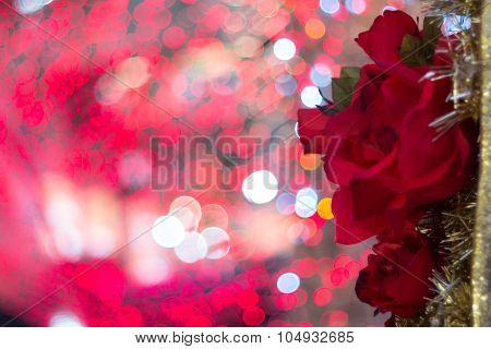 Flower Red Rose On Bubble With Blur Bokeh Red Background