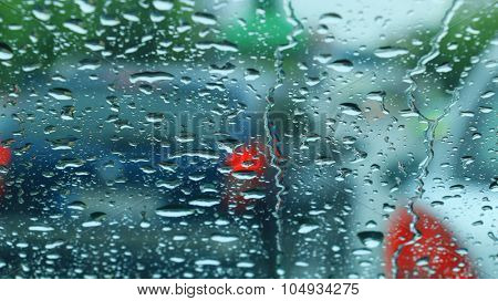 Bad weather, Car headlights. cars in motion. Traffic in poor visibility